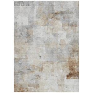 Homeroots 3' Abstract Washable Indoor Outdoor Area Rug - Stylish, Durable & Stain Resistant For Any Space Beige Polyester 618079