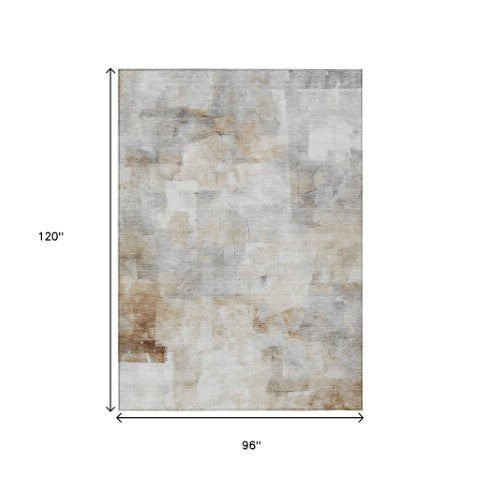 Homeroots 3' Abstract Washable Indoor Outdoor Area Rug - Stylish, Durable & Stain Resistant For Any Space Beige Polyester 618079