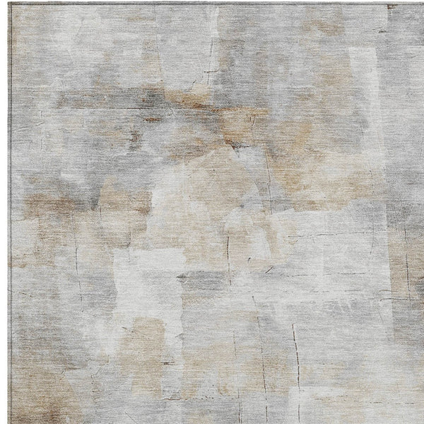 Homeroots 3' Abstract Washable Indoor Outdoor Area Rug - Stylish, Durable & Stain Resistant For Any Space Beige Polyester 618079