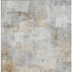 Homeroots 3' Abstract Washable Indoor Outdoor Area Rug - Stylish, Durable & Stain Resistant For Any Space Beige Polyester 618080