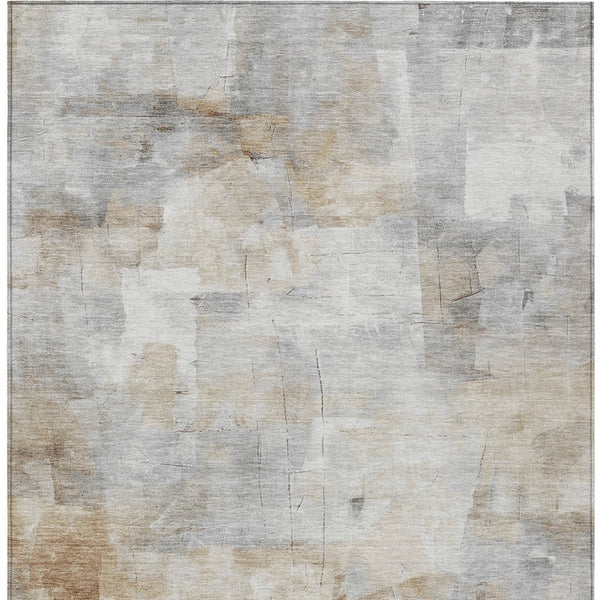 Homeroots 3' Abstract Washable Indoor Outdoor Area Rug - Stylish, Durable & Stain Resistant For Any Space Beige Polyester 618080