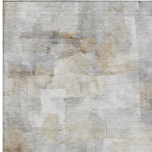 Homeroots 3' Abstract Washable Indoor Outdoor Area Rug - Stylish, Durable & Stain Resistant For Any Space Beige Polyester 618080