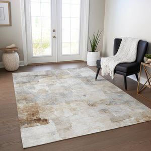 Homeroots 3' Abstract Washable Indoor Outdoor Area Rug - Stylish, Durable & Stain Resistant For Any Space Beige Polyester 618080
