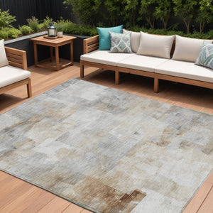 HomeRoots 5' Abstract Washable Indoor Outdoor Area Rug in Beige, Gray & Khaki - Durable & Stylish Comfort 10' X 14' 618081