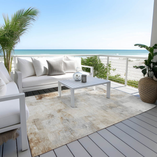 HomeRoots 5' Abstract Washable Indoor Outdoor Area Rug in Beige, Gray & Khaki - Durable & Stylish Comfort 10' X 14' 618081