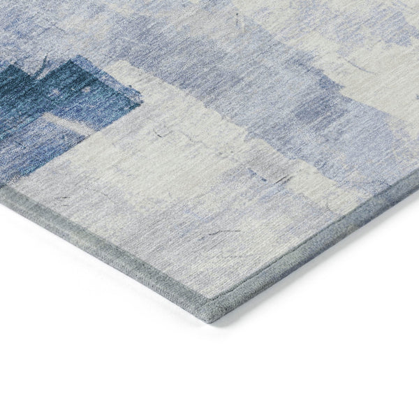 Homeroots 3' Abstract Washable Indoor Outdoor Area Rug - Stylish, Durable & Stain Resistant For Any Space Denim Polyester 618082