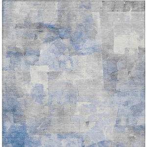 Homeroots 3' Abstract Washable Indoor Outdoor Area Rug - Stylish, Durable & Stain Resistant For Any Space Denim Polyester 618082