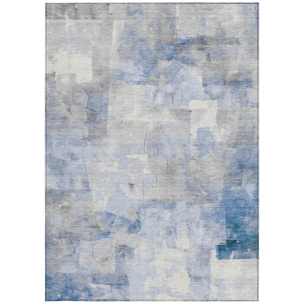 HomeRoots 5' Stylish Denim Blue, Gray & Ivory Abstract Indoor/Outdoor Area Rug - Machine Washable & Durable 5' X 8' 618083