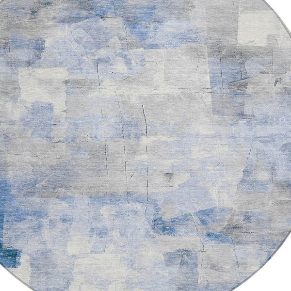 Homeroots 3' Abstract Washable Indoor Outdoor Area Rug - Stylish, Durable & Stain Resistant For Any Space Denim Polyester 618084