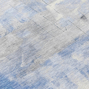 HomeRoots 5' Stylish Denim Blue, Gray & Ivory Abstract Indoor/Outdoor Area Rug - Machine Washable & Durable 8' Round 618084