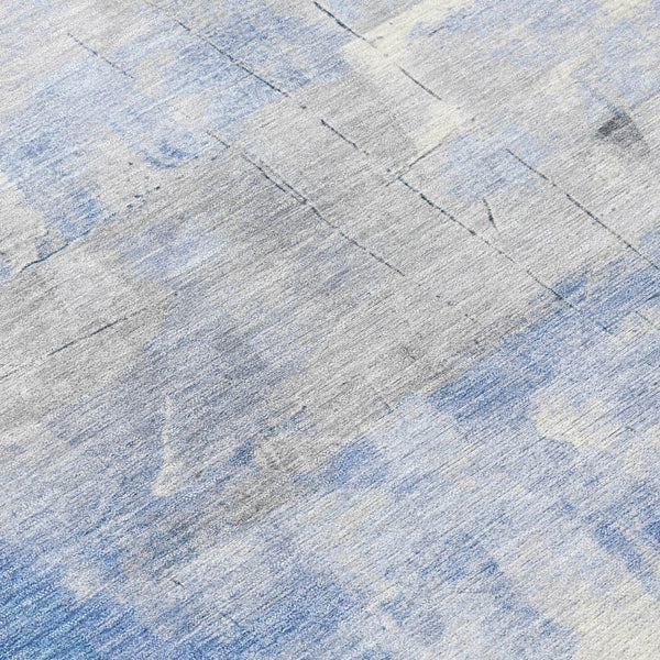 HomeRoots 5' Stylish Denim Blue, Gray & Ivory Abstract Indoor/Outdoor Area Rug - Machine Washable & Durable 8' Round 618084