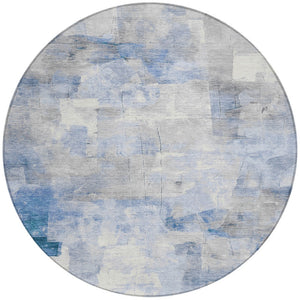 Homeroots 3' Abstract Washable Indoor Outdoor Area Rug - Stylish, Durable & Stain Resistant For Any Space Denim Polyester 618084