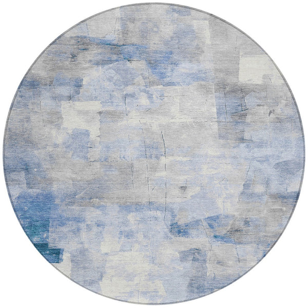 Homeroots 3' Abstract Washable Indoor Outdoor Area Rug - Stylish, Durable & Stain Resistant For Any Space Denim Polyester 618084