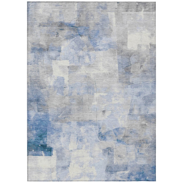 HomeRoots 5' Stylish Denim Blue, Gray & Ivory Abstract Indoor/Outdoor Area Rug - Machine Washable & Durable 8' X 10' 618085