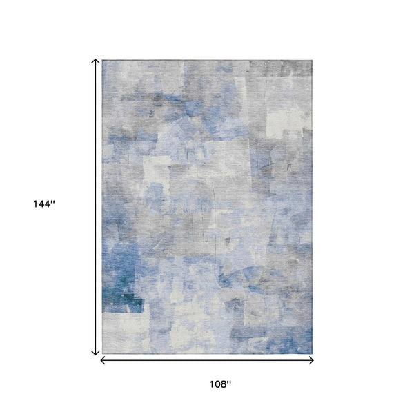 HomeRoots 5' Stylish Denim Blue, Gray & Ivory Abstract Indoor/Outdoor Area Rug - Machine Washable & Durable 9' X 12' 618086
