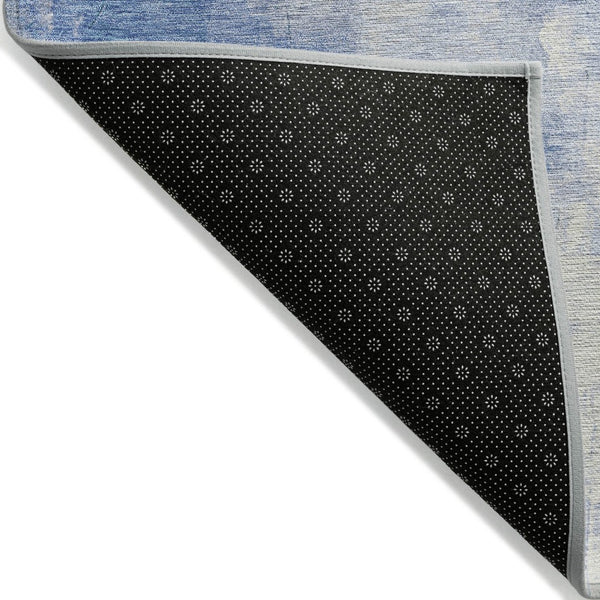 HomeRoots 5' Stylish Denim Blue, Gray & Ivory Abstract Indoor/Outdoor Area Rug - Machine Washable & Durable 9' X 12' 618086