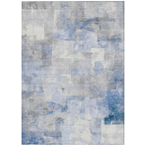 HomeRoots 5' Stylish Denim Blue, Gray & Ivory Abstract Indoor/Outdoor Area Rug - Machine Washable & Durable 9' X 12' 618086