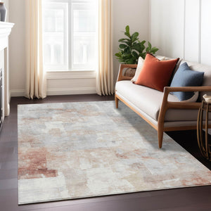 Homeroots 3' Abstract Washable Indoor Outdoor Area Rug - Stylish, Durable & Stain Resistant For Any Space Paprika Polyester 618088