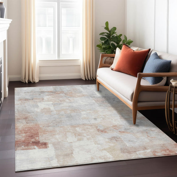 Homeroots 3' Abstract Washable Indoor Outdoor Area Rug - Stylish, Durable & Stain Resistant For Any Space Paprika Polyester 618088