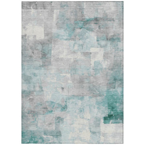 Homeroots 3' Abstract Washable Indoor Outdoor Area Rug - Stylish, Durable & Stain Resistant For Any Space Teal Polyester 618097