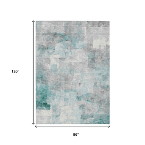 Homeroots 3' Abstract Washable Indoor Outdoor Area Rug - Stylish, Durable & Stain Resistant For Any Space Teal Polyester 618097
