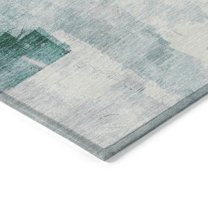 Homeroots 3' Abstract Washable Indoor Outdoor Area Rug - Stylish, Durable & Stain Resistant For Any Space Teal Polyester 618097