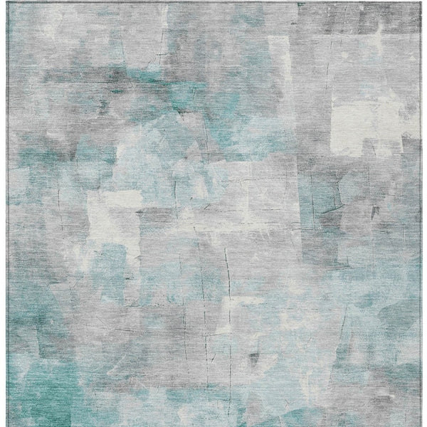 Homeroots 3' Abstract Washable Indoor Outdoor Area Rug - Stylish, Durable & Stain Resistant For Any Space Teal Polyester 618097