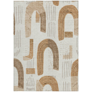 Homeroots 3' Stylish Geometric Washable Area Rug For Indoor And Outdoor Use - Durable And Stain Resistant Design Ivory Polyester 618101