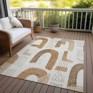 Homeroots 3' Stylish Geometric Washable Area Rug For Indoor And Outdoor Use - Durable And Stain Resistant Design Ivory Polyester 618101
