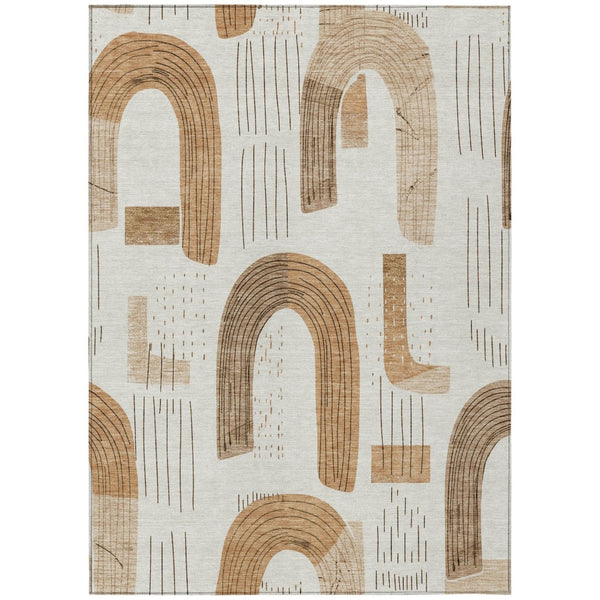 HomeRoots 5' Stylish Ivory Khaki Beige Geometric Washable Area Rug for Indoor and Outdoor High-Traffic Spaces 5' X 8' 618101