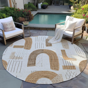 Homeroots 3' Stylish Geometric Washable Area Rug For Indoor And Outdoor Use - Durable And Stain Resistant Design Ivory Polyester 618102