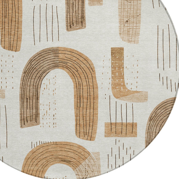 Homeroots 3' Stylish Geometric Washable Area Rug For Indoor And Outdoor Use - Durable And Stain Resistant Design Ivory Polyester 618102