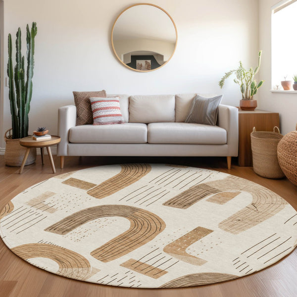Homeroots 3' Stylish Geometric Washable Area Rug For Indoor And Outdoor Use - Durable And Stain Resistant Design Ivory Polyester 618102