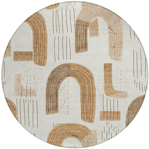 Homeroots 3' Stylish Geometric Washable Area Rug For Indoor And Outdoor Use - Durable And Stain Resistant Design Ivory Polyester 618102