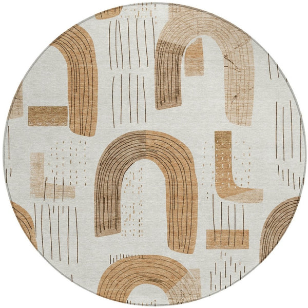 Homeroots 3' Stylish Geometric Washable Area Rug For Indoor And Outdoor Use - Durable And Stain Resistant Design Ivory Polyester 618102