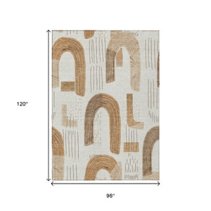 Homeroots 3' Stylish Geometric Washable Area Rug For Indoor And Outdoor Use - Durable And Stain Resistant Design Ivory Polyester 618103