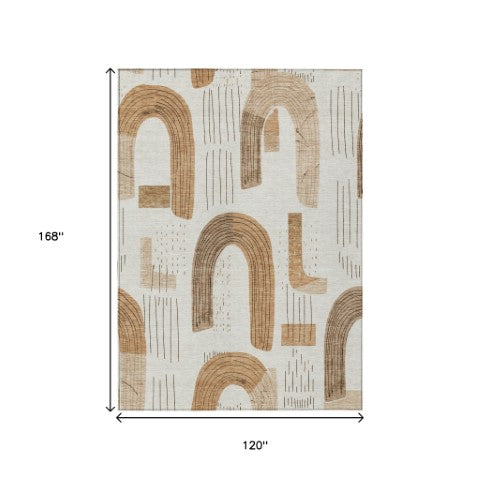 Homeroots 3' Stylish Geometric Washable Area Rug For Indoor And Outdoor Use - Durable And Stain Resistant Design Ivory Polyester 618105