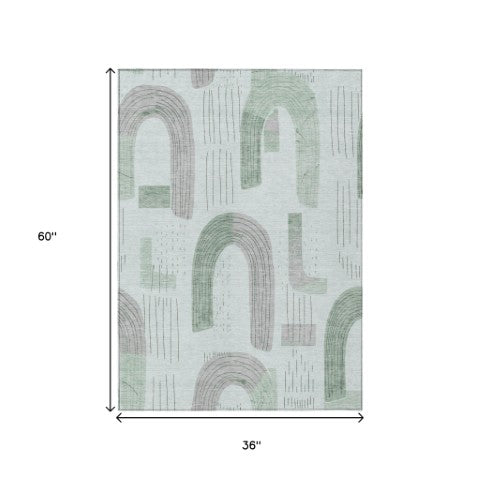 Homeroots 3' Stylish Geometric Washable Area Rug For Indoor And Outdoor Use - Durable And Stain Resistant Design Mint Polyester 618106
