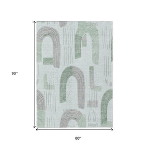 Homeroots 3' Stylish Geometric Washable Area Rug For Indoor And Outdoor Use - Durable And Stain Resistant Design Mint Polyester 618107