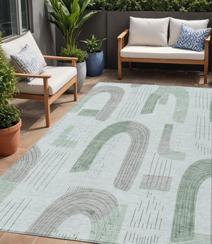 Homeroots 3' Stylish Geometric Washable Area Rug For Indoor And Outdoor Use - Durable And Stain Resistant Design Mint Polyester 618107