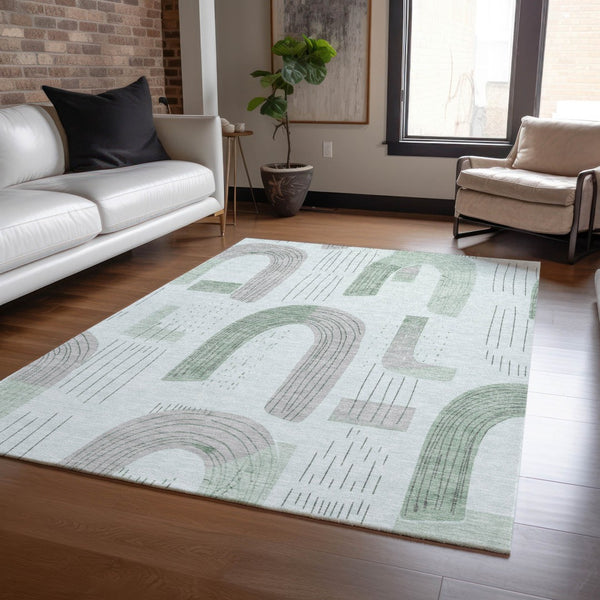 Homeroots 3' Stylish Geometric Washable Area Rug For Indoor And Outdoor Use - Durable And Stain Resistant Design Mint Polyester 618107