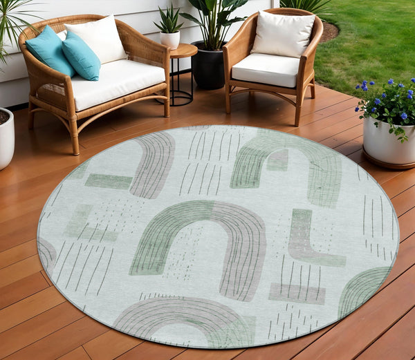 Homeroots 3' Stylish Geometric Washable Area Rug For Indoor And Outdoor Use - Durable And Stain Resistant Design Mint Polyester 618108