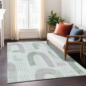 Homeroots 3' Stylish Geometric Washable Area Rug For Indoor And Outdoor Use - Durable And Stain Resistant Design Mint Polyester 618109