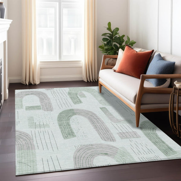 Homeroots 3' Stylish Geometric Washable Area Rug For Indoor And Outdoor Use - Durable And Stain Resistant Design Mint Polyester 618109