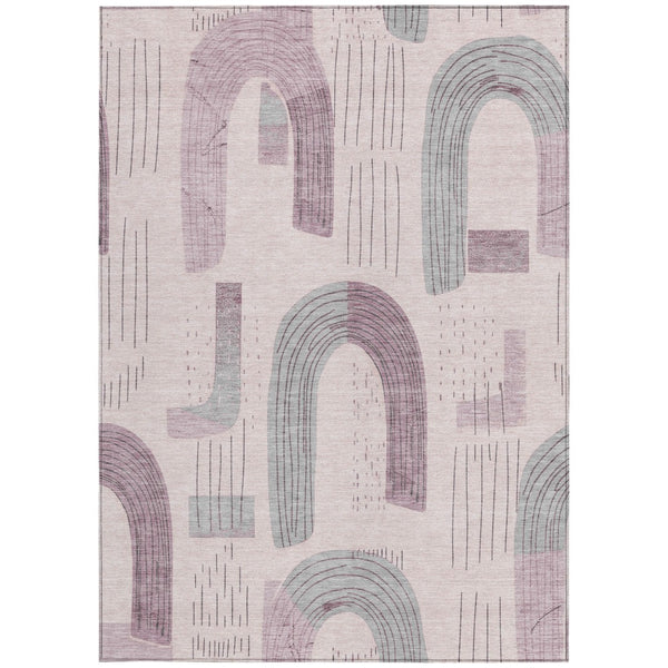 Homeroots 3' Stylish Geometric Washable Area Rug For Indoor And Outdoor Use - Durable And Stain Resistant Design Pink Polyester 618112