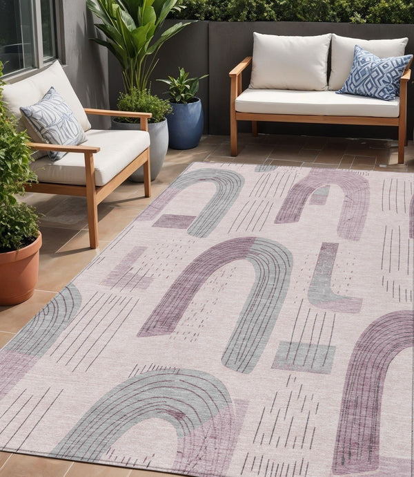 Homeroots 3' Stylish Geometric Washable Area Rug For Indoor And Outdoor Use - Durable And Stain Resistant Design Pink Polyester 618113