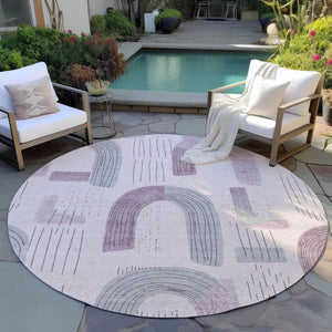 Homeroots 3' Stylish Geometric Washable Area Rug For Indoor And Outdoor Use - Durable And Stain Resistant Design Pink Polyester 618114