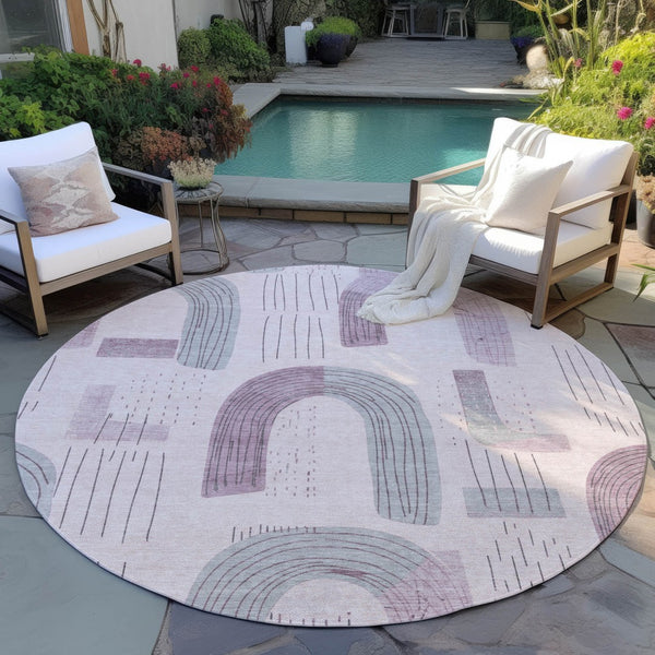 Homeroots 3' Stylish Geometric Washable Area Rug For Indoor And Outdoor Use - Durable And Stain Resistant Design Pink Polyester 618114