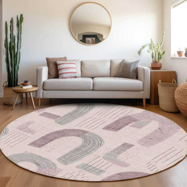Homeroots 3' Stylish Geometric Washable Area Rug For Indoor And Outdoor Use - Durable And Stain Resistant Design Pink Polyester 618114