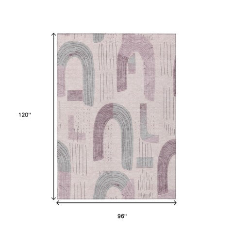 Homeroots 3' Stylish Geometric Washable Area Rug For Indoor And Outdoor Use - Durable And Stain Resistant Design Pink Polyester 618115